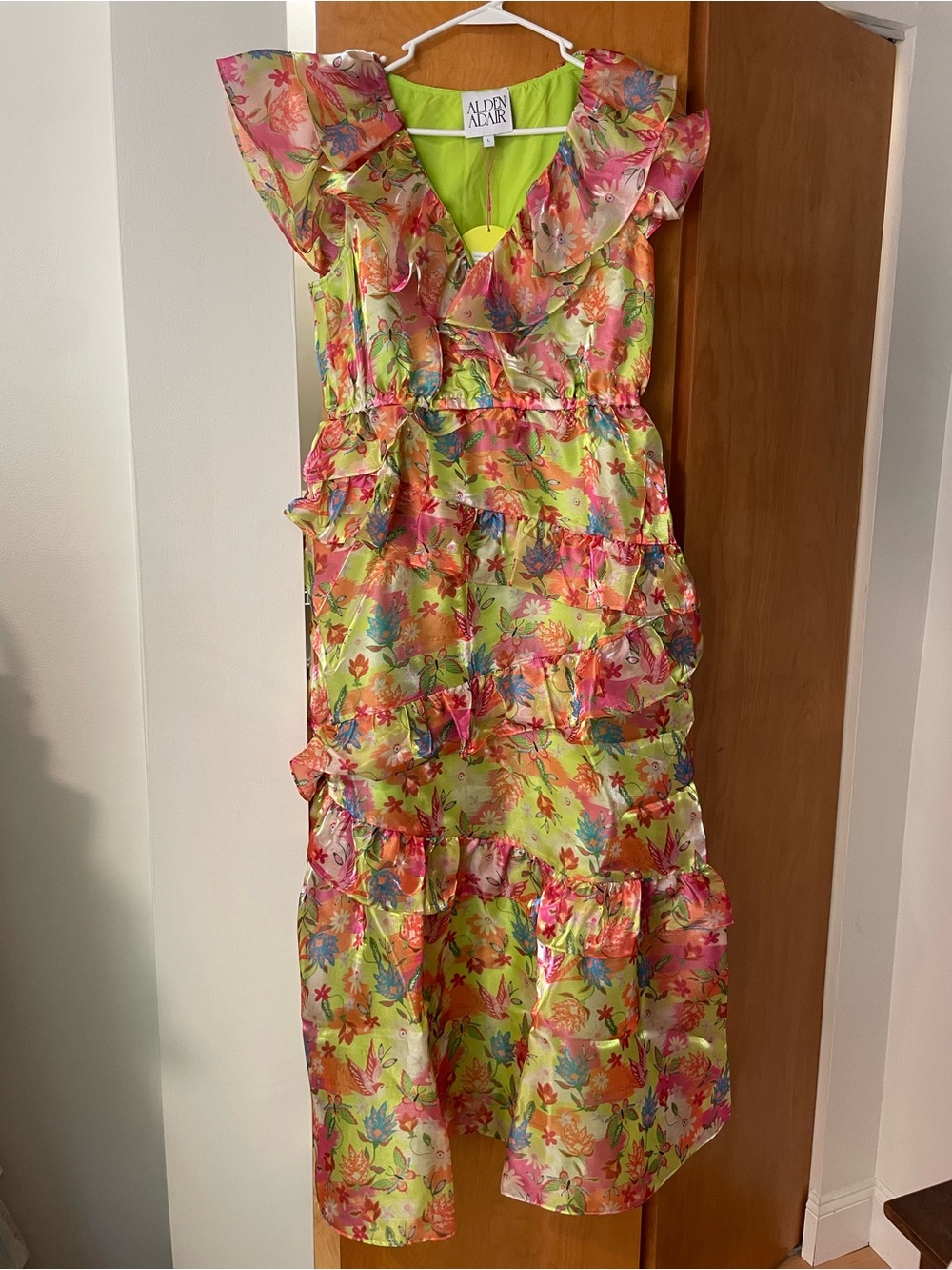 Alden Adair Lime Floral Ruffle Midi Dress